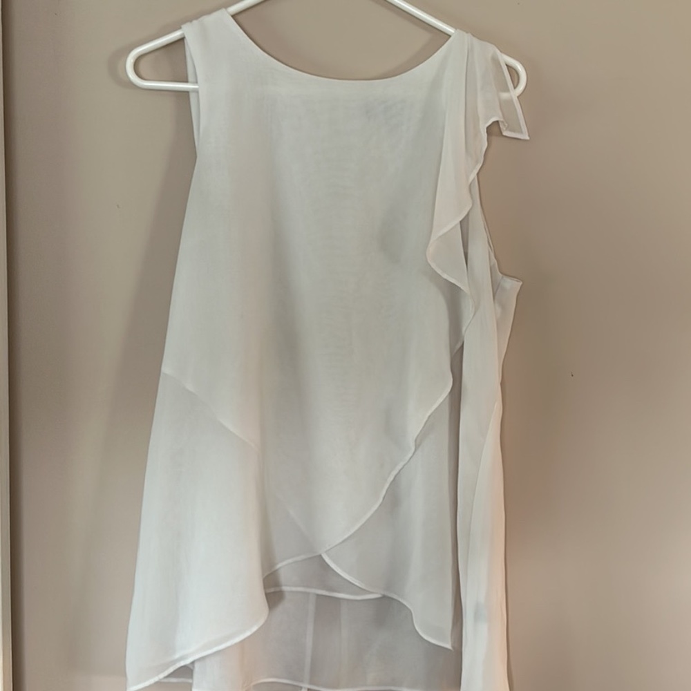 Jenifer Lopez Large White Sheer Sleeveless Blouse Zipper Back